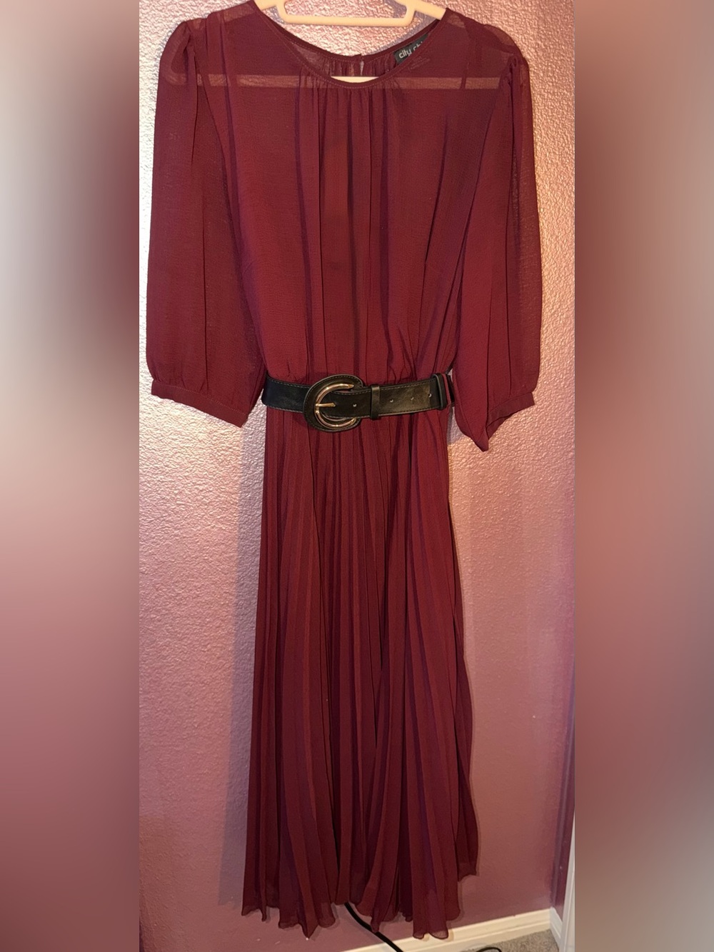 City Chic Burgundy Maxi Dress with Belt